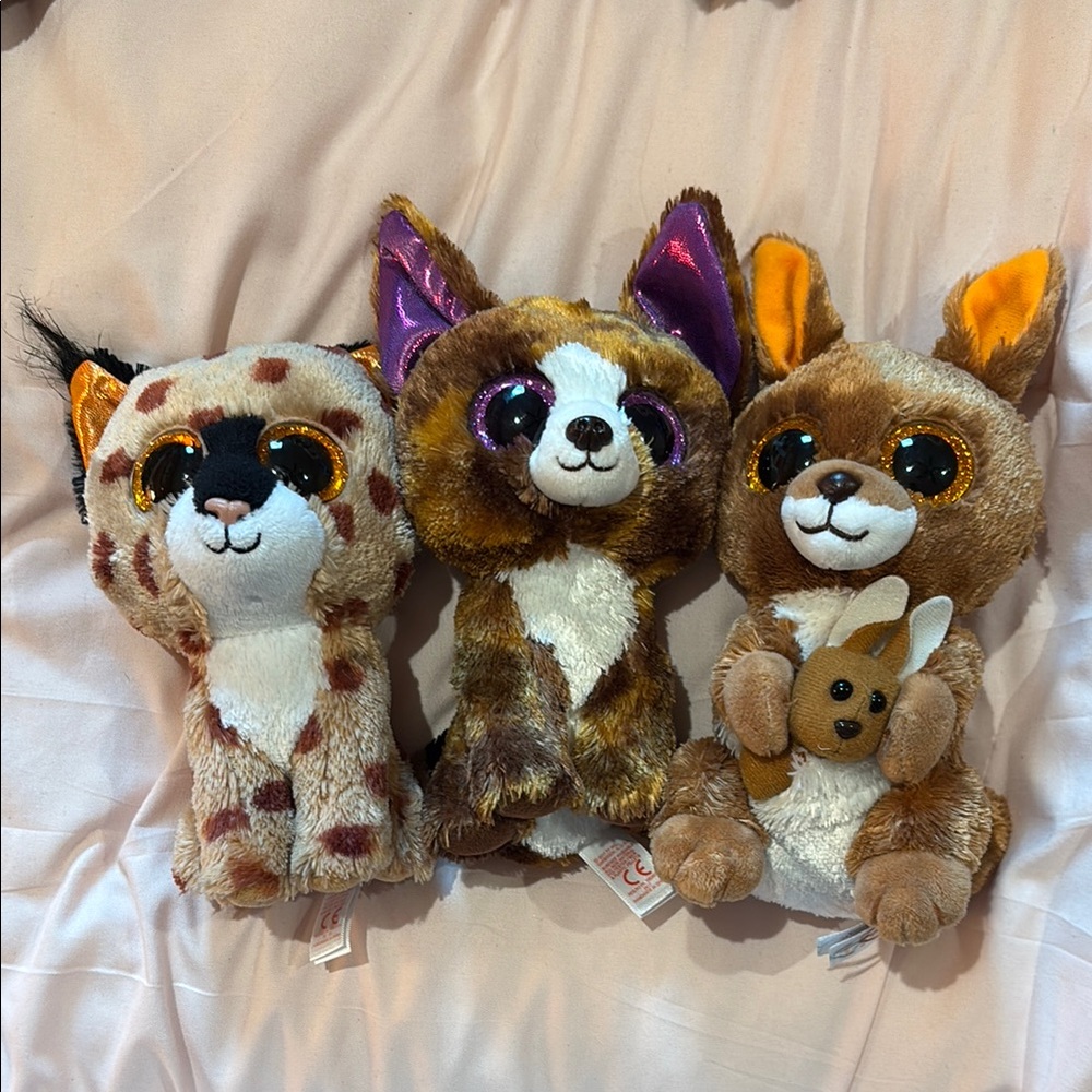 Ty Stuffed Animal Trio - Brown, Purple, Orange